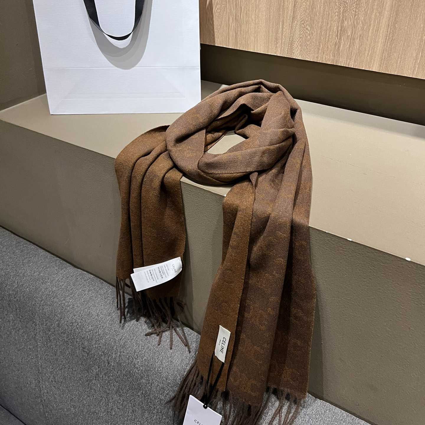 Celine Scarf In Monogram Cashmere Brown/toffee - DopestKickz