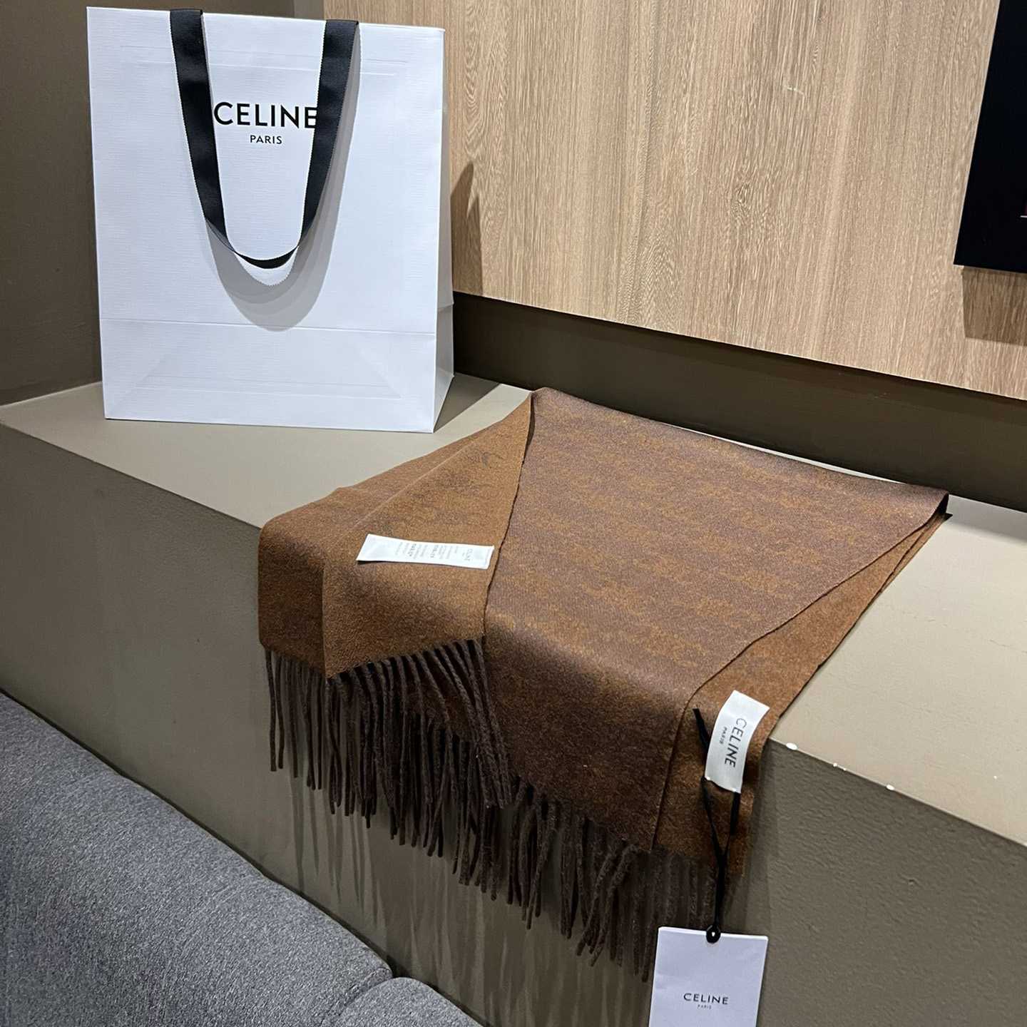 Celine Scarf In Monogram Cashmere Brown/toffee - DopestKickz