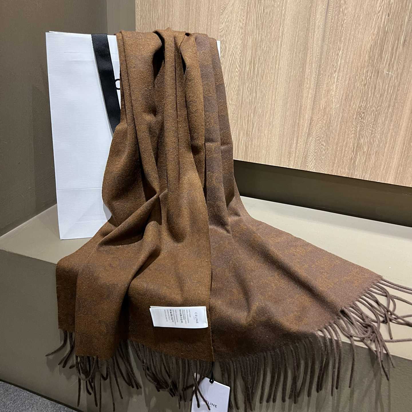 Celine Scarf In Monogram Cashmere Brown/toffee - DopestKickz