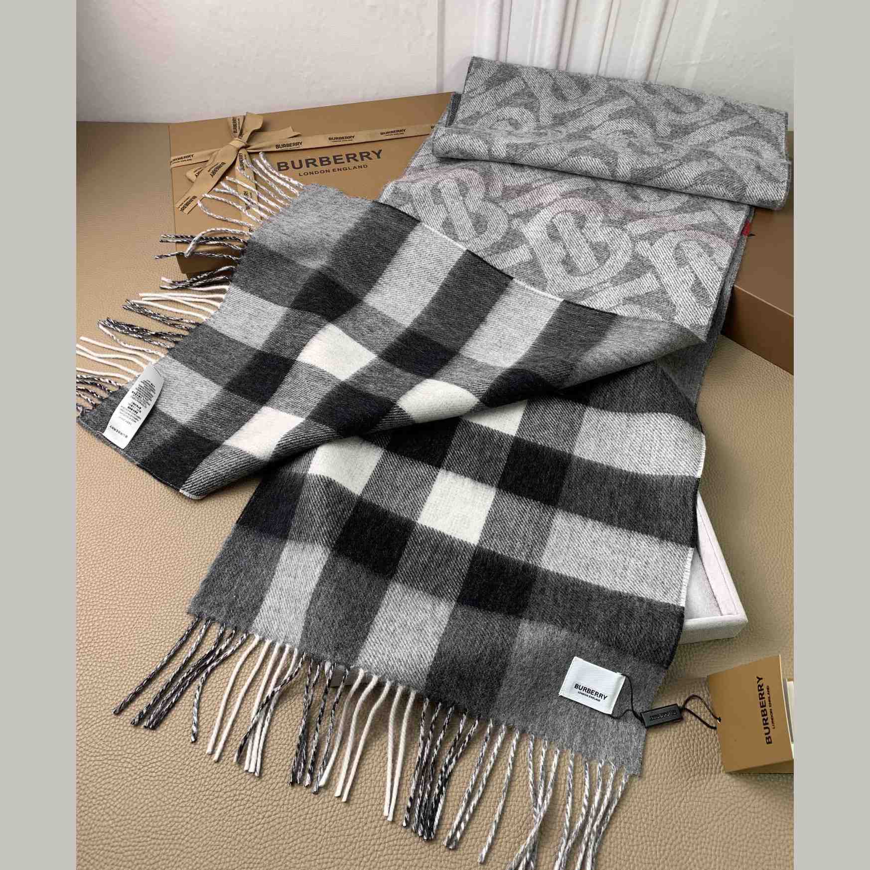 Burberry Check Cashmere Reversible Scarf - DopestKickz