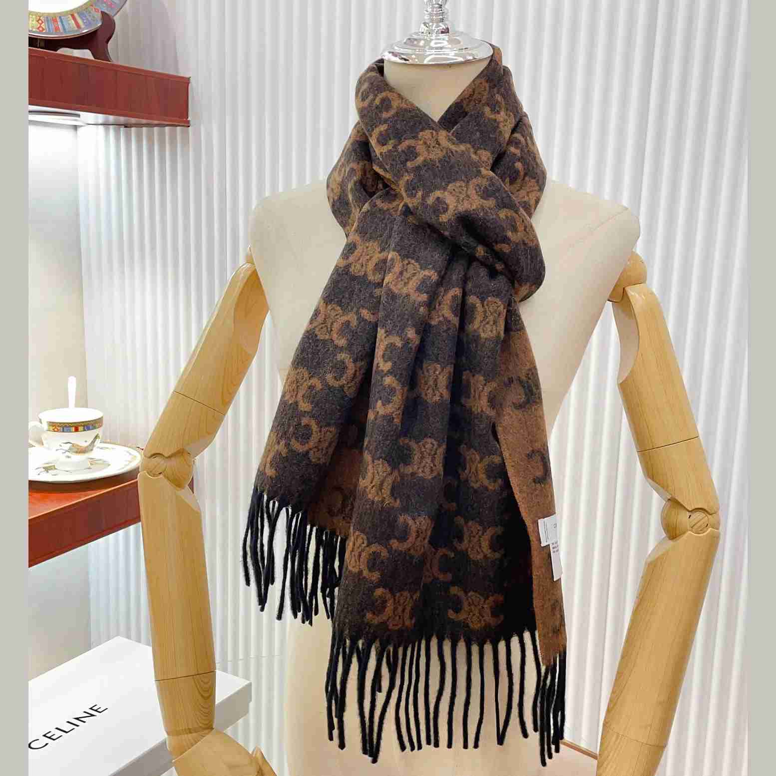 Celine Fringed Scarf In Monogram Cashmere  - DopestKickz