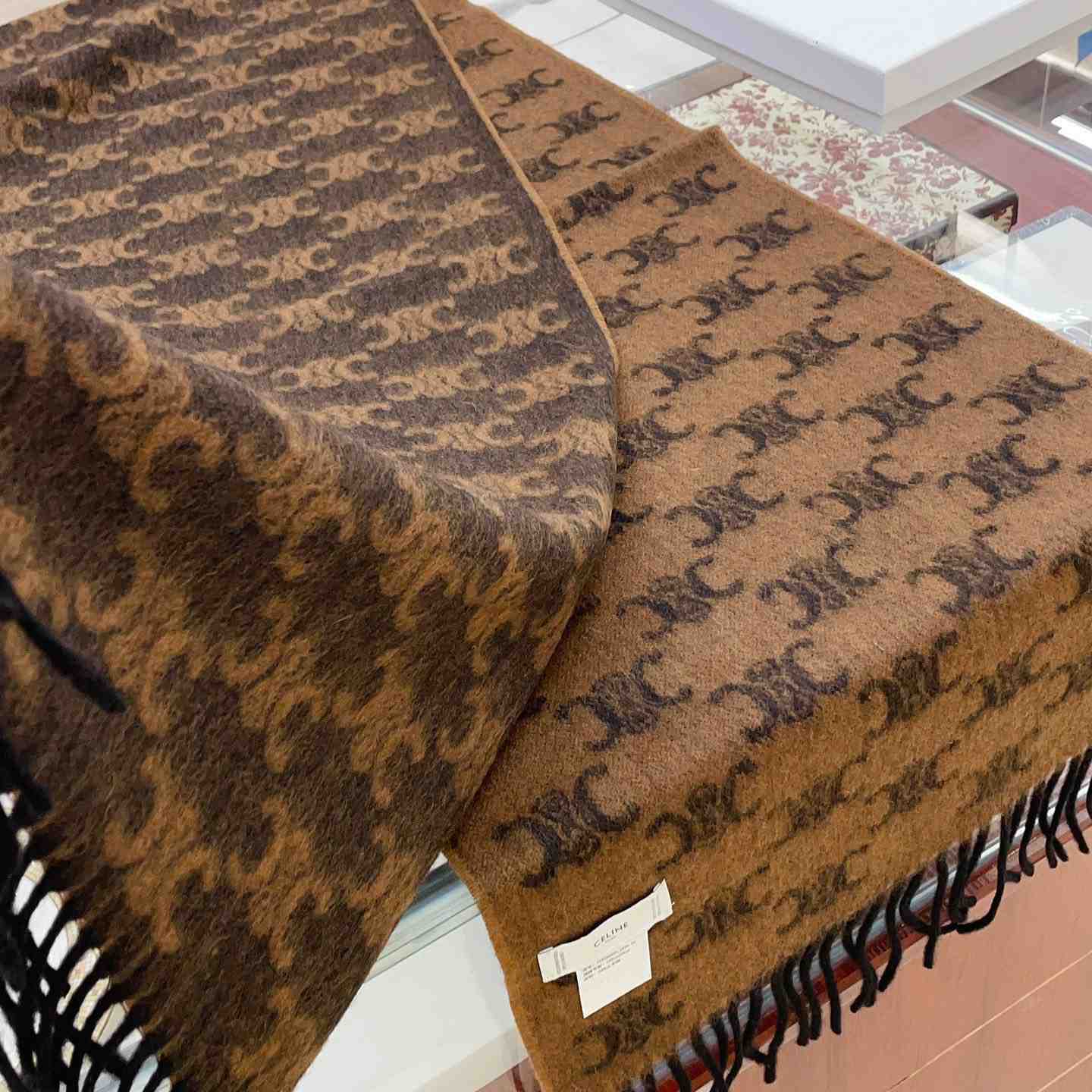 Celine Fringed Scarf In Monogram Cashmere  - DopestKickz