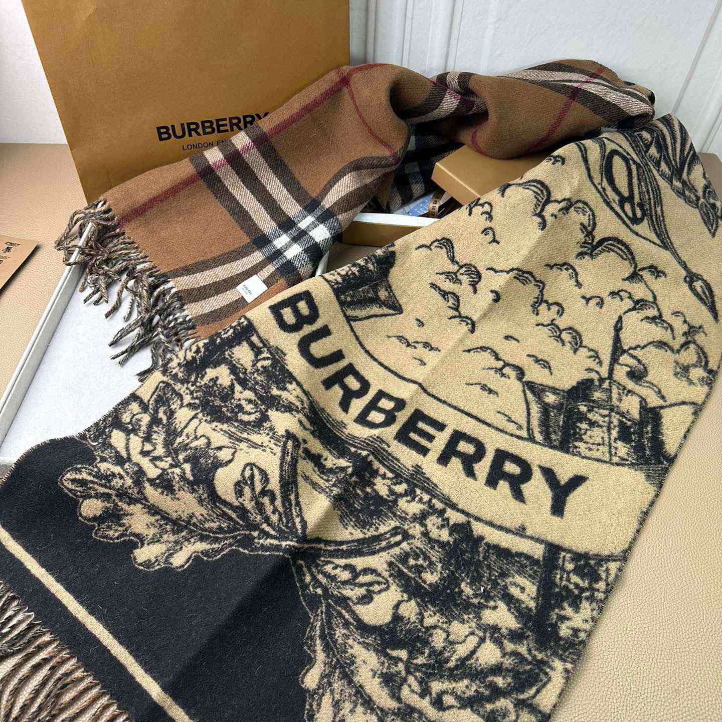 Burberry EKD Cashmere Reversible Scarf - DopestKickz