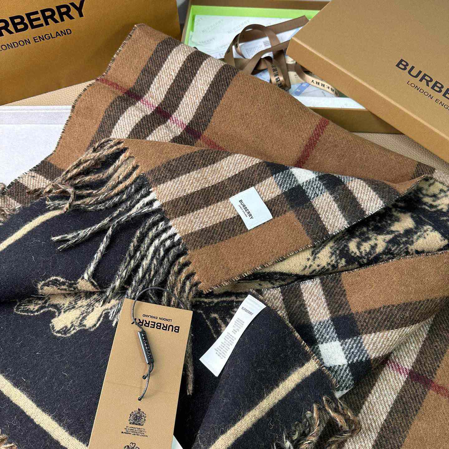 Burberry EKD Cashmere Reversible Scarf - DopestKickz