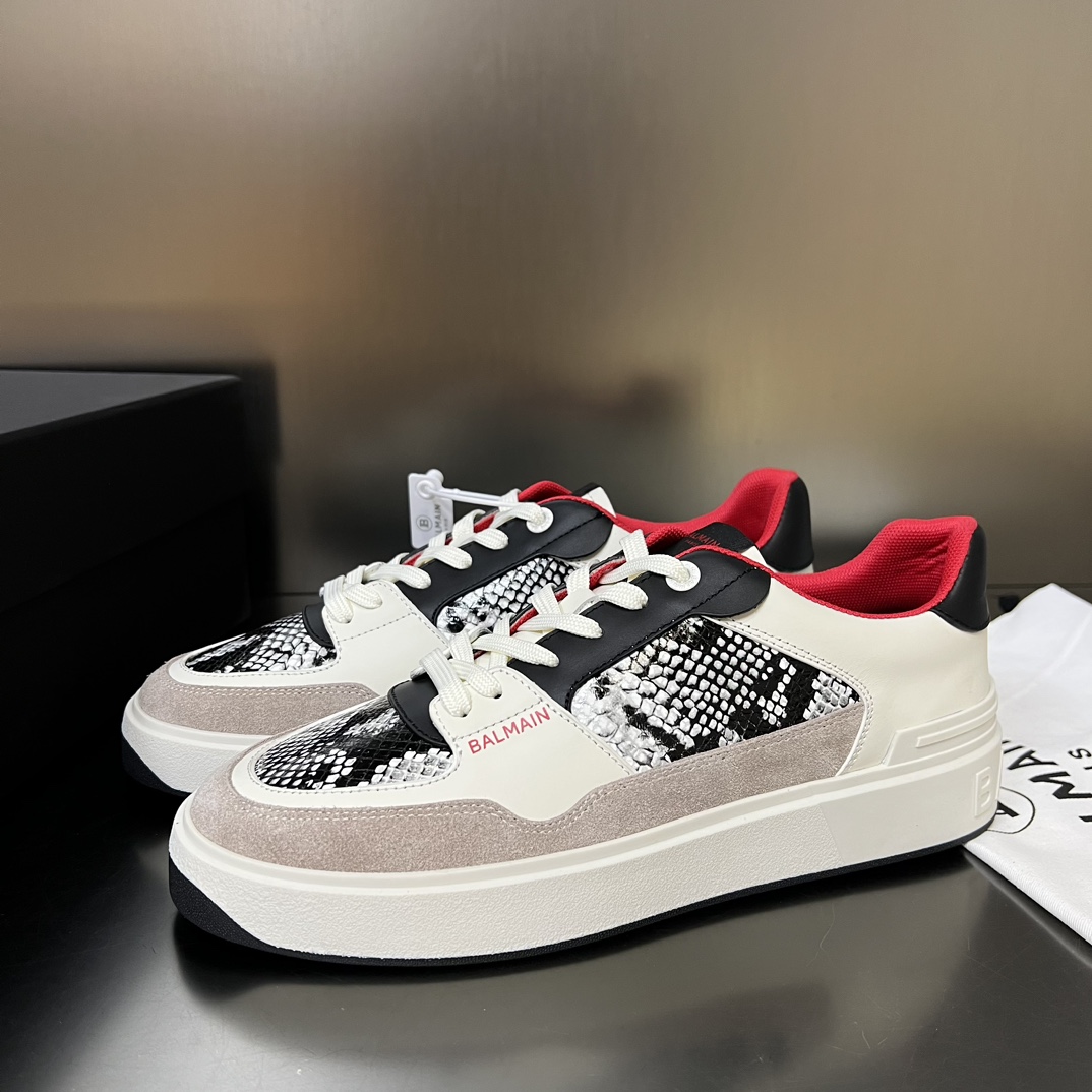 Balmain B-Court Flip Snakeskin-effect Leather And Suede Trainers - DopestKickz