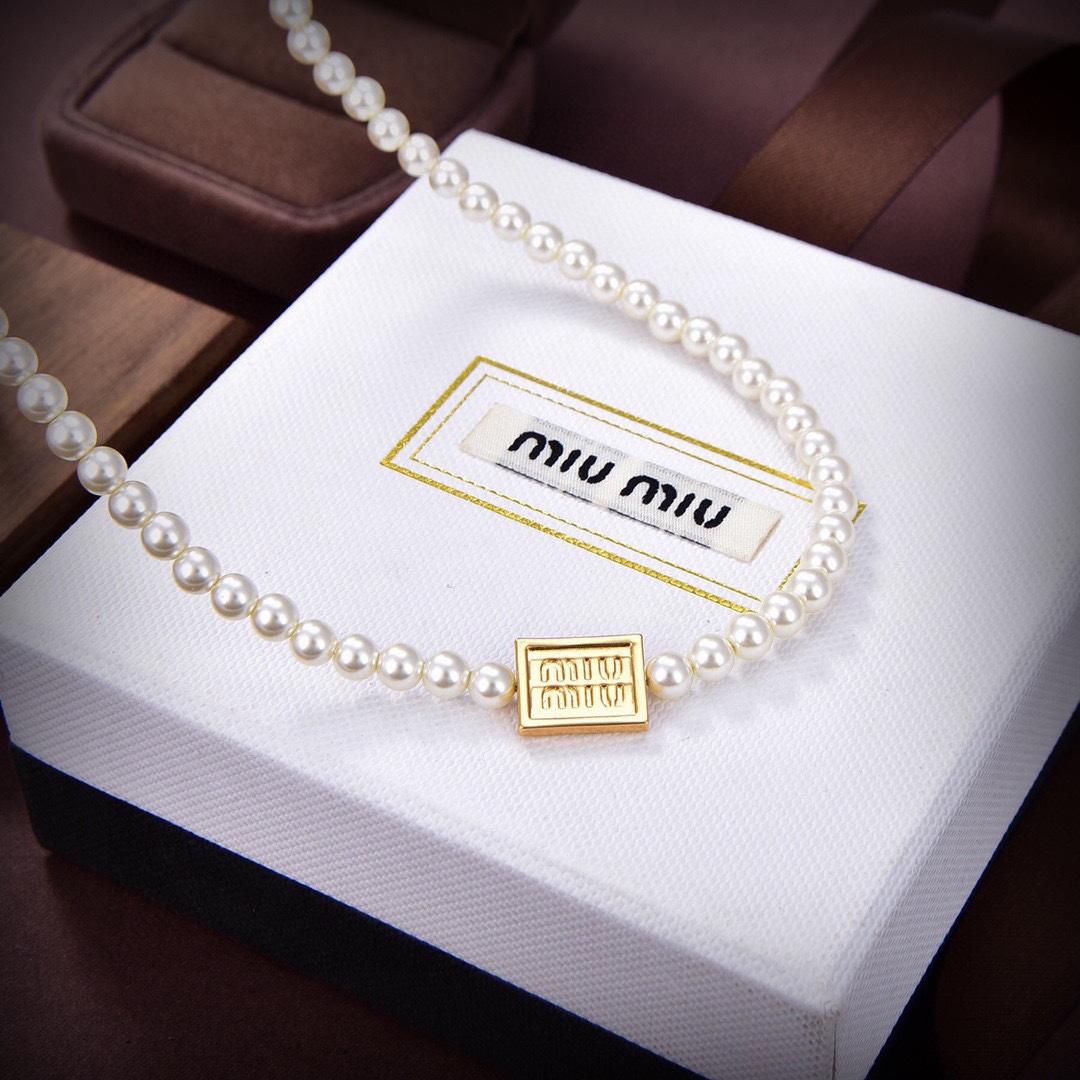 Miu Miu Logo-charm Beaded Choker Necklace - DopestKickz
