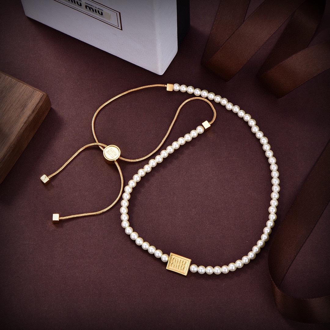 Miu Miu Logo-charm Beaded Choker Necklace - DopestKickz