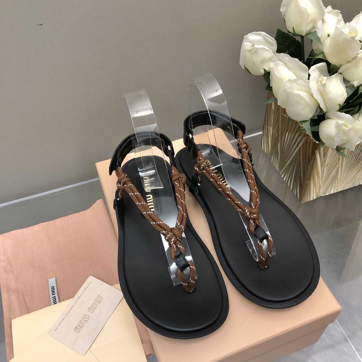 Miu Miu Riviere Cord And Leather Sandals - DopestKickz