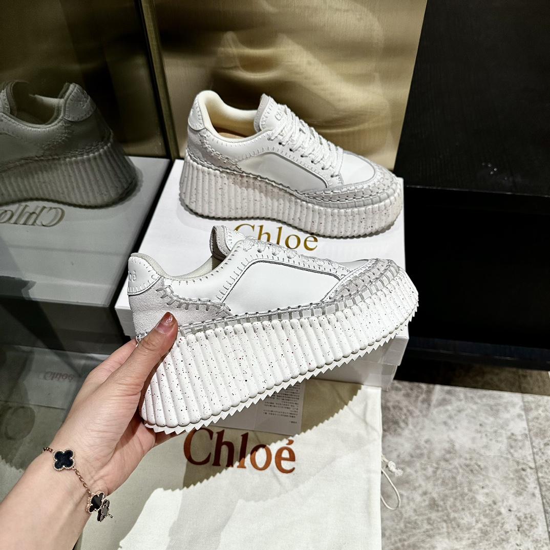 Chloe Women's Natural Nama Suede-trimmed Leather Platform Sneakers - DopestKickz