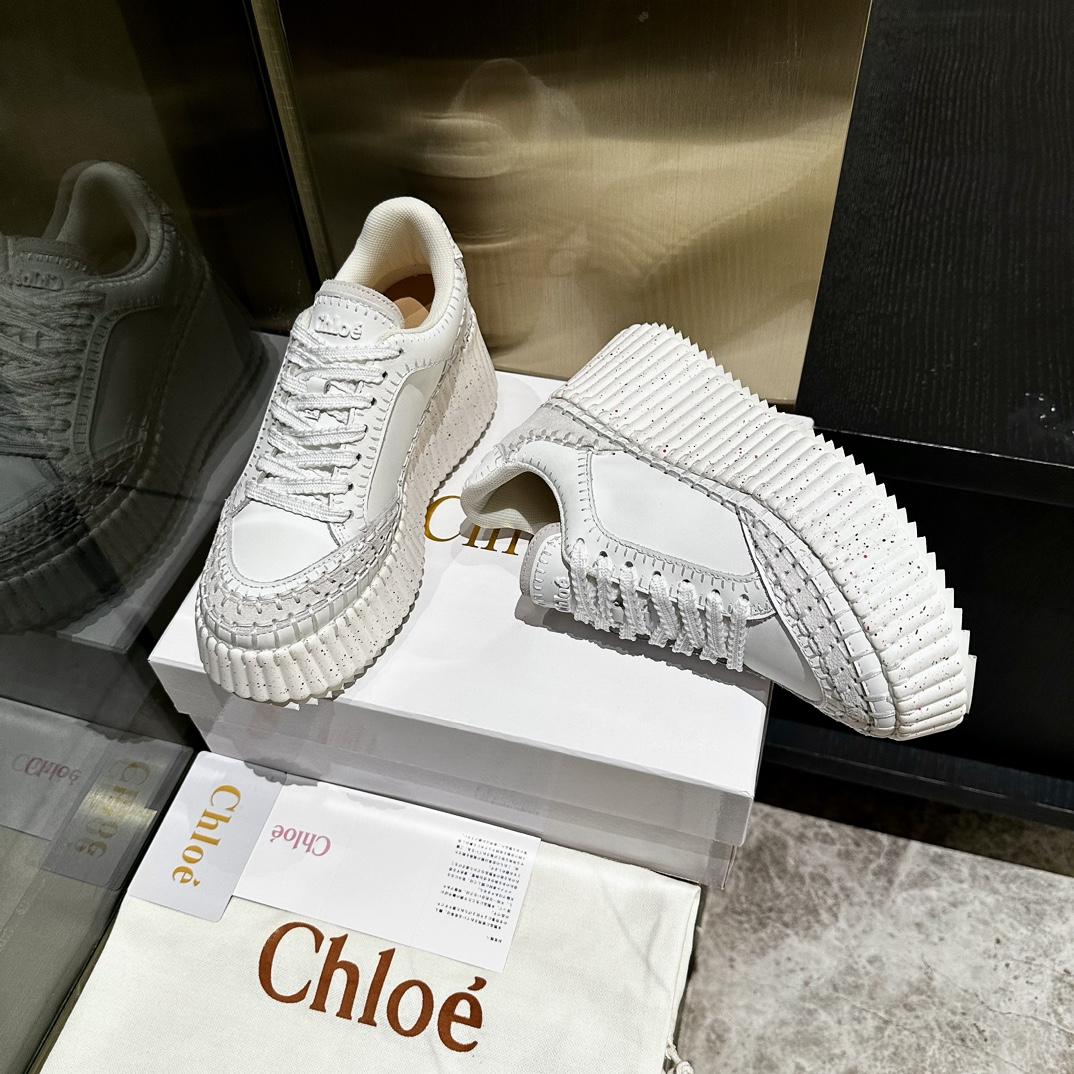 Chloe Women's Natural Nama Suede-trimmed Leather Platform Sneakers - DopestKickz