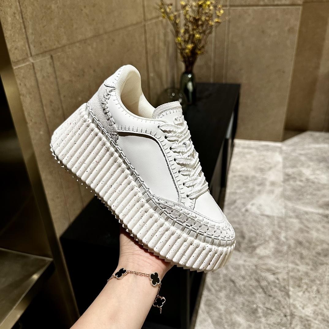 Chloe Women's Natural Nama Suede-trimmed Leather Platform Sneakers - DopestKickz