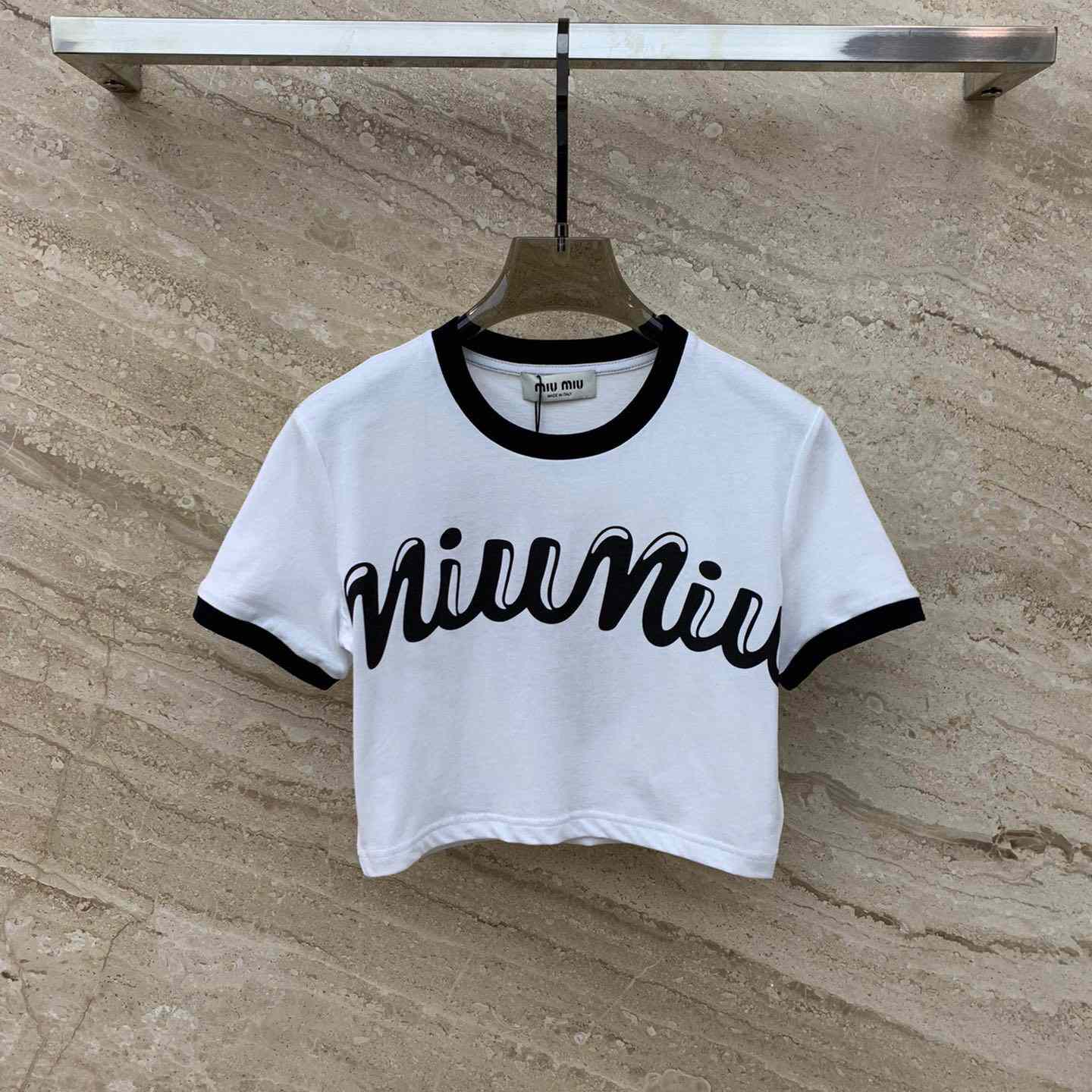 Miu Miu Logo-Printed Cropped T-Shirt - DopestKickz