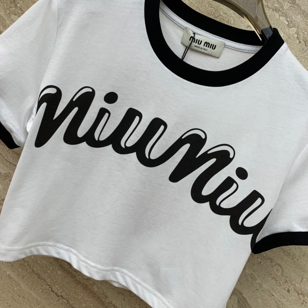 Miu Miu Logo-Printed Cropped T-Shirt - DopestKickz