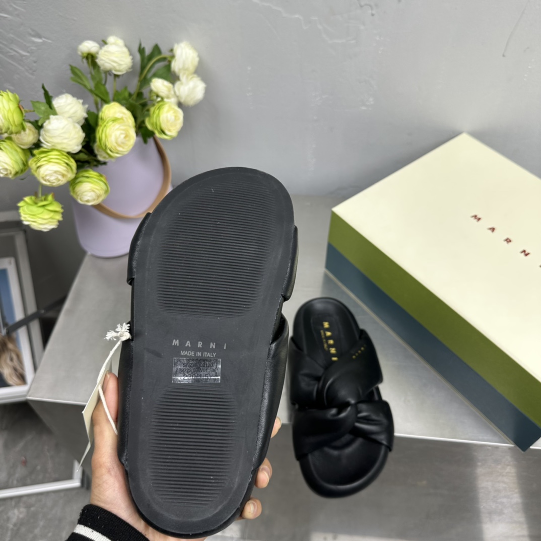 Marni Black Twisted Leather Bubble Sandal - DopestKickz