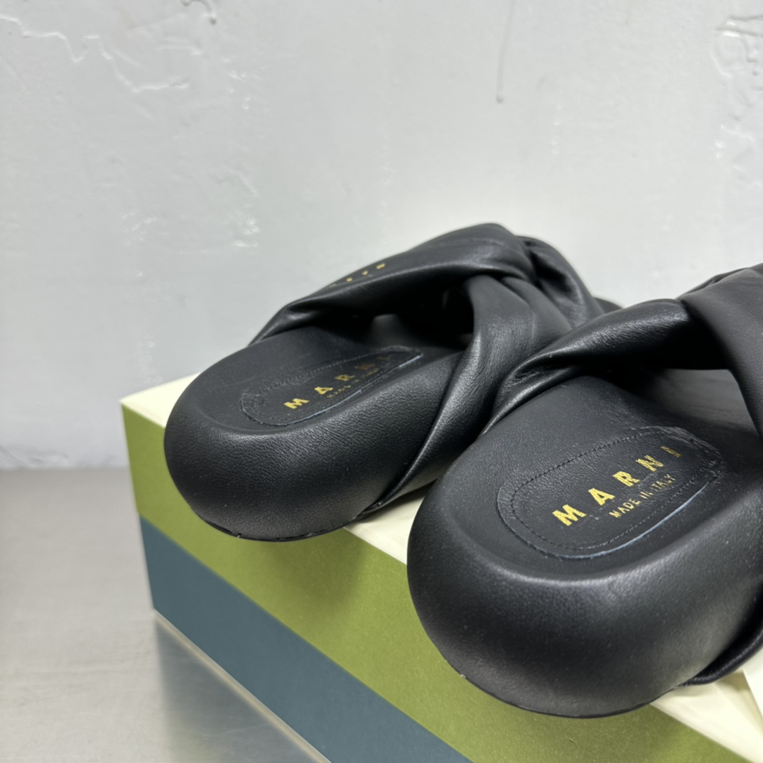 Marni Black Twisted Leather Bubble Sandal - DopestKickz