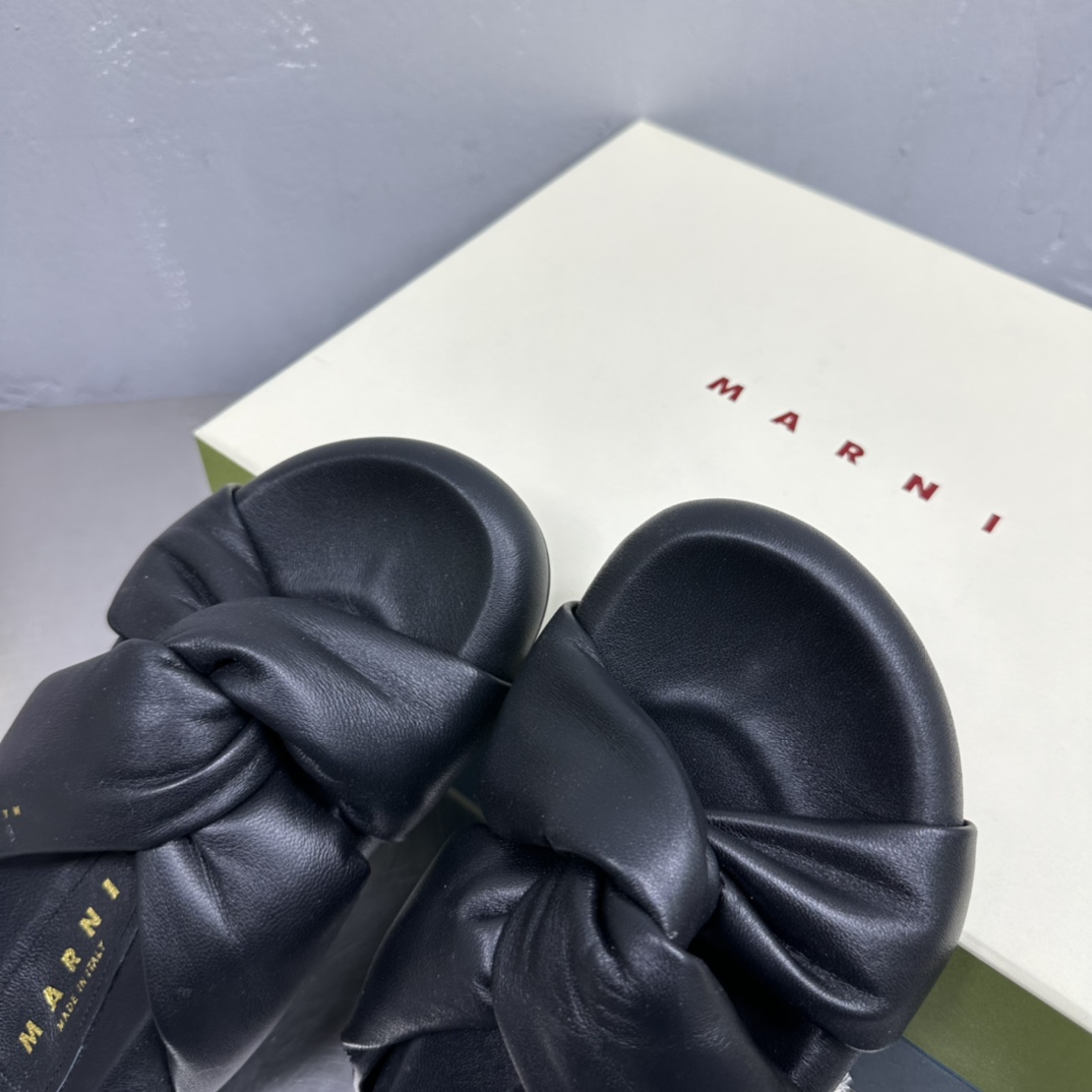 Marni Black Twisted Leather Bubble Sandal - DopestKickz