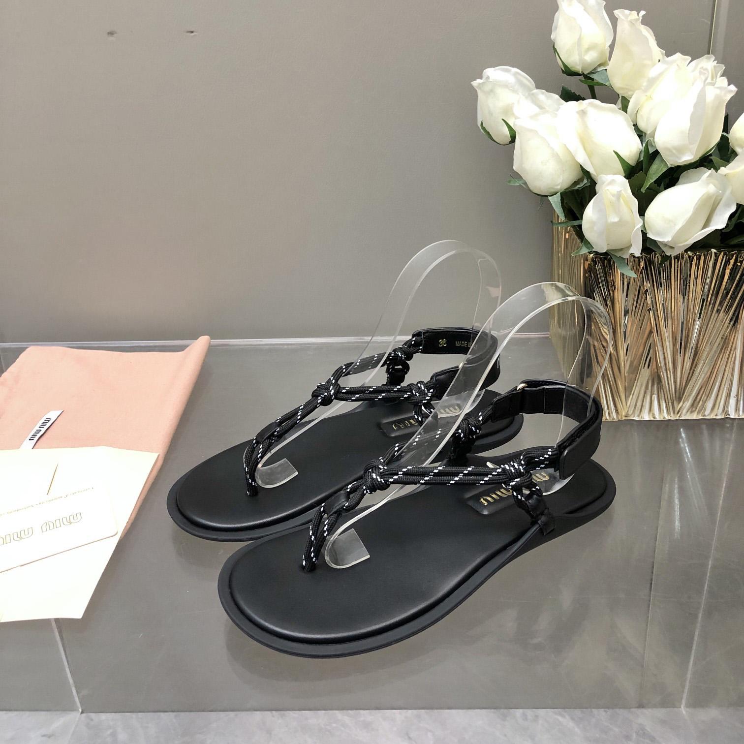 Miu Miu Riviere Cord And Leather Sandals - DopestKickz