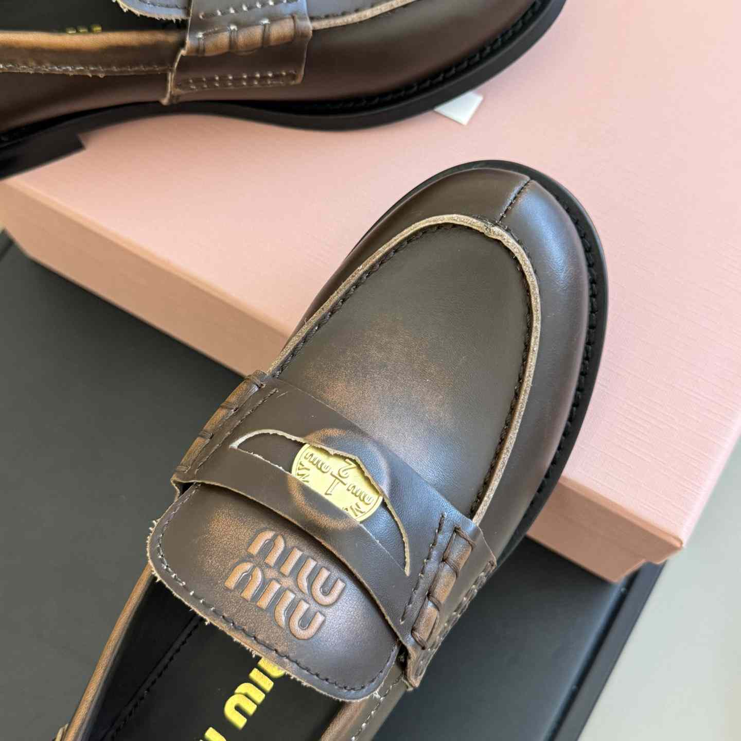 Miu Miu Vintage-effect Leather Penny Loafers - DopestKickz