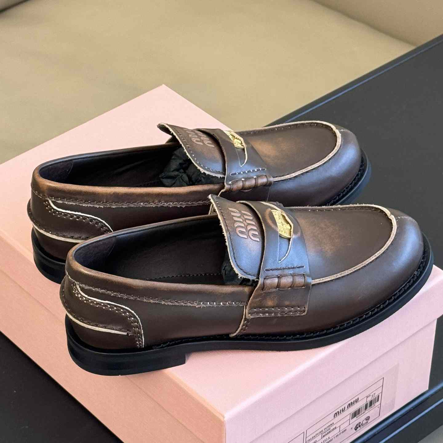 Miu Miu Vintage-effect Leather Penny Loafers - DopestKickz