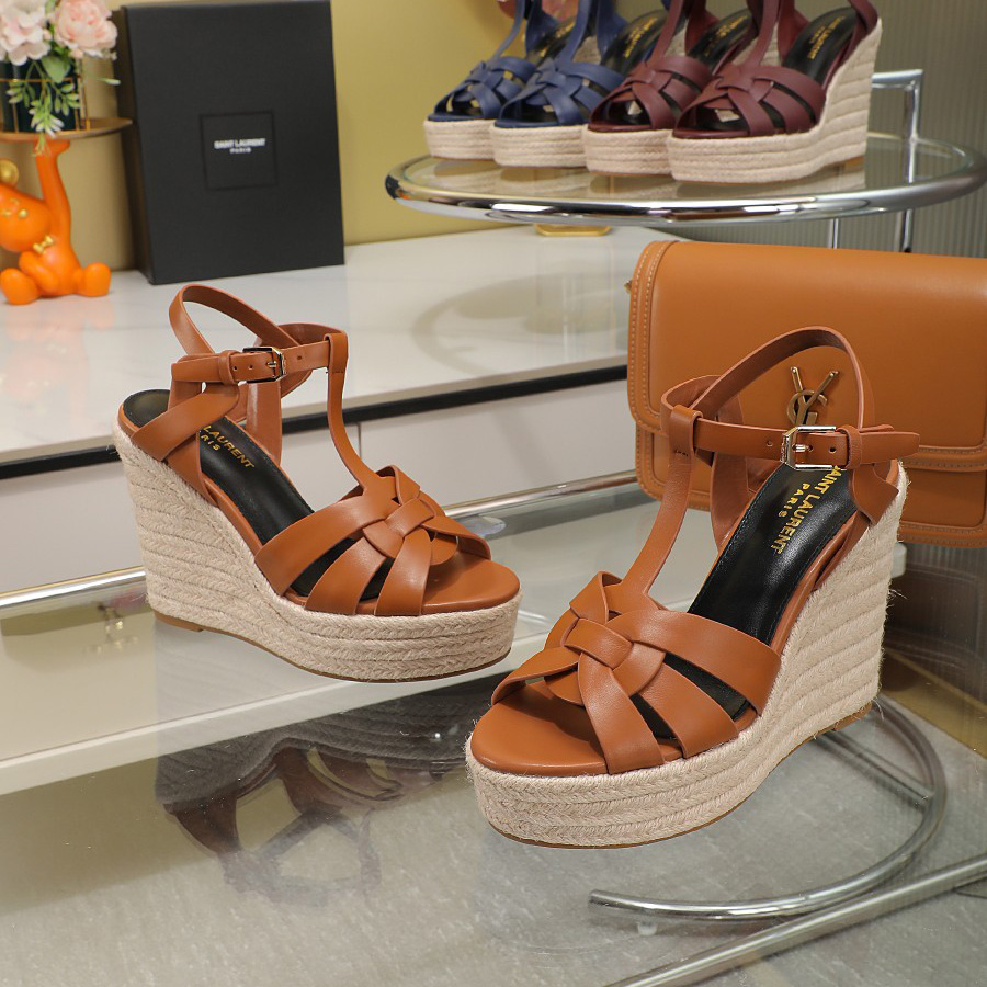 Saint Laurent T-strap Wedge Sandals - DopestKickz
