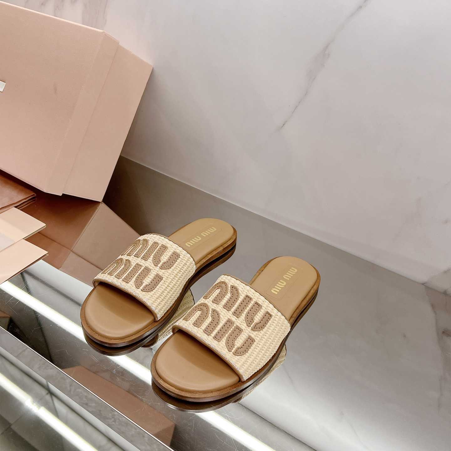 Miu Miu Raffia-effect Woven Fabric Slides - DopestKickz