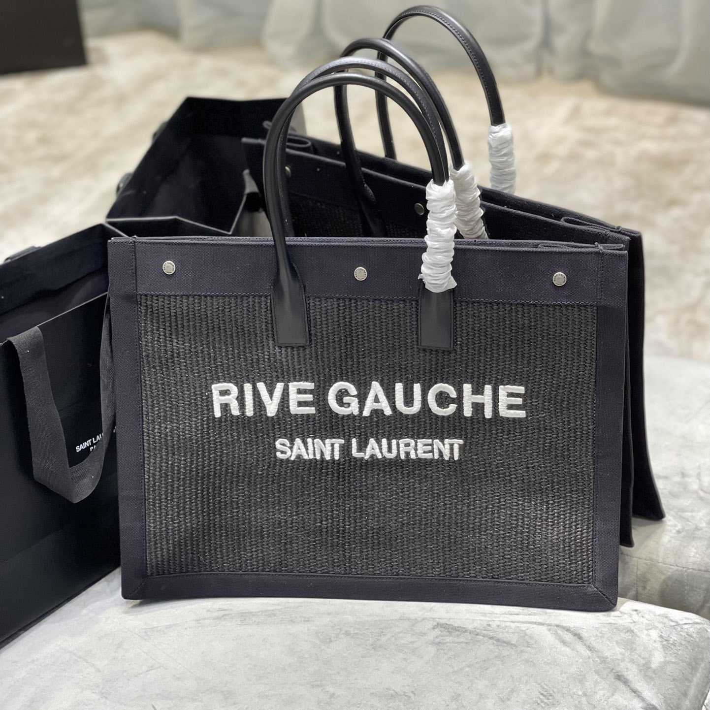 Saint Laurent Rive Gauche Woven Tote Bag   48×36×16cm - DopestKickz