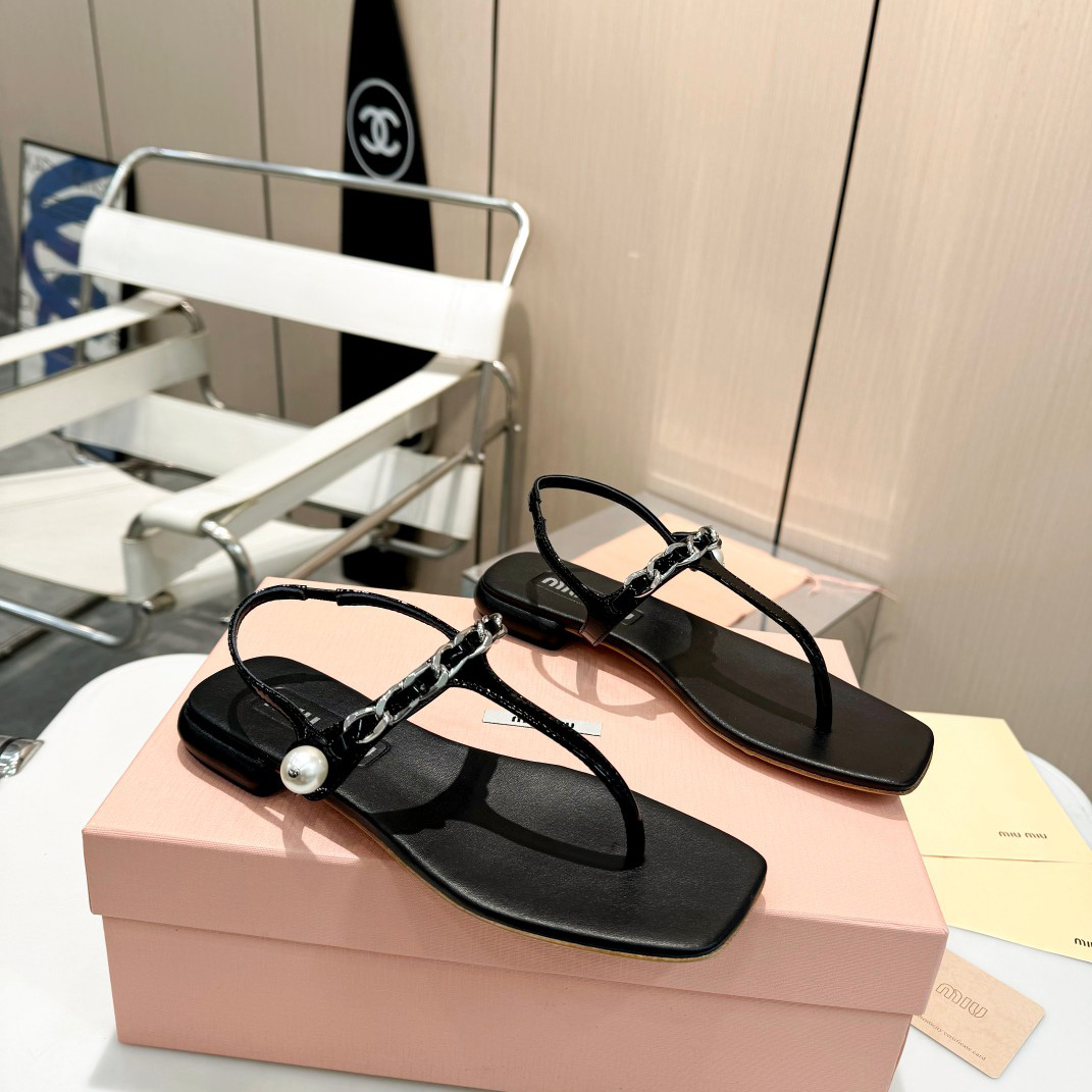 Miu Miu Patent Leather Thong Sandals - DopestKickz