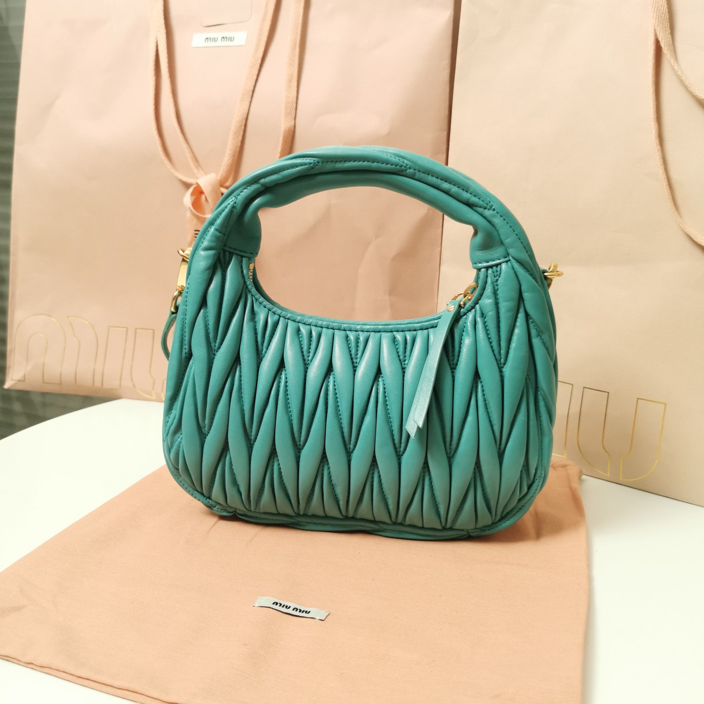 Miu Miu Wander Matelassé Nappa Leather Hobo Bag (23X13X7cm) - DopestKickz