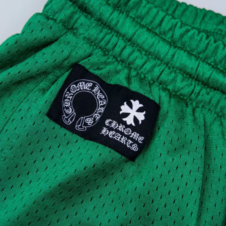 Chrome Hearts Green Varsity Mesh Shorts - DopestKickz