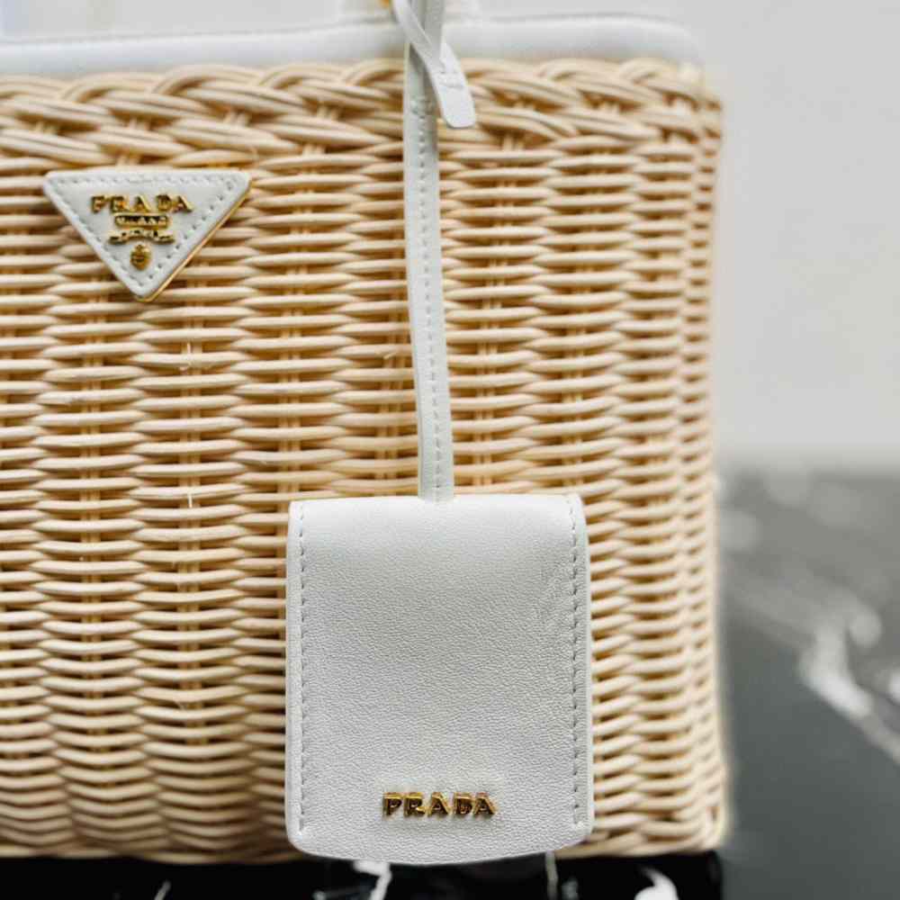 Prada Medium Wicker And Linen Blend Tote Bag (26-18-11.5cm) - DopestKickz