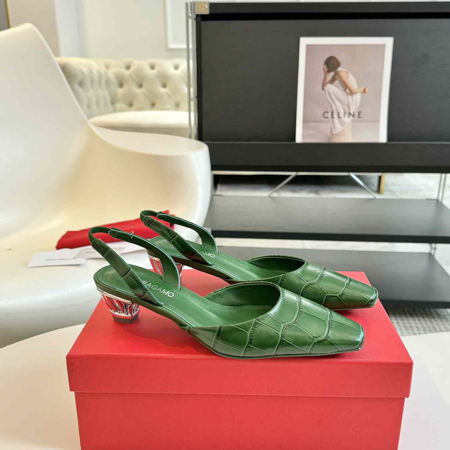 Ferragamo Women's Green "Alyssa" Slingbacks - DopestKickz