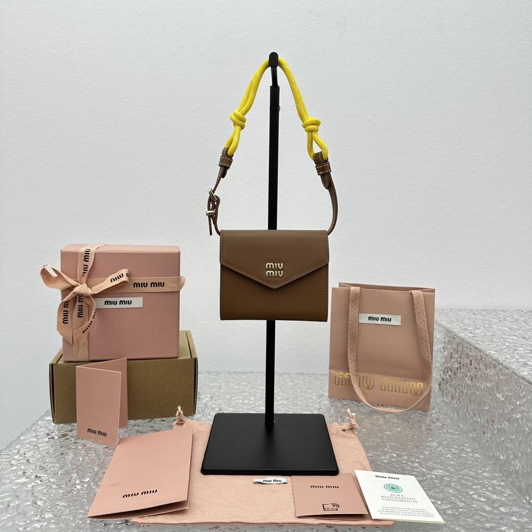Miu Miu Leather Wallet With Leather And Cord Shoulder Strap - DopestKickz