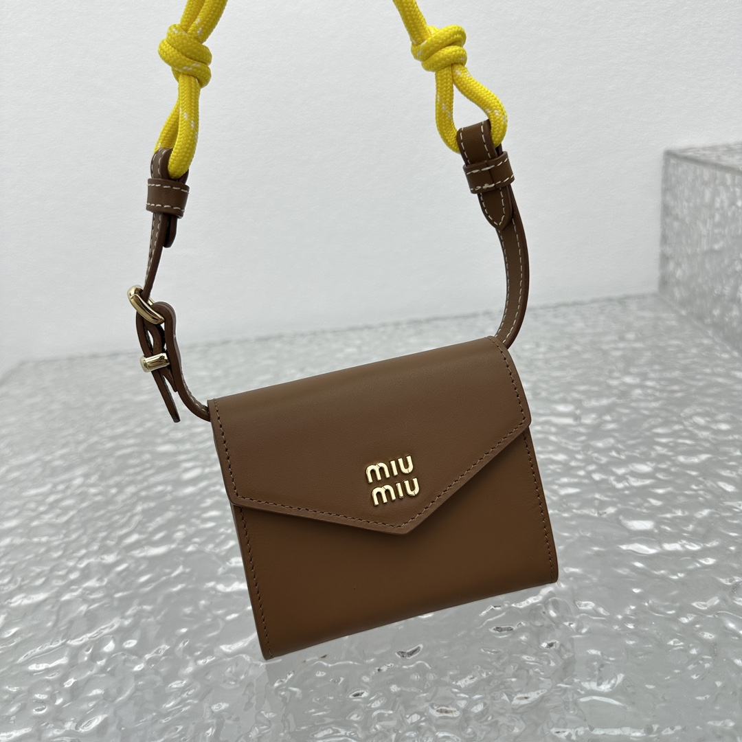 Miu Miu Leather Wallet With Leather And Cord Shoulder Strap - DopestKickz