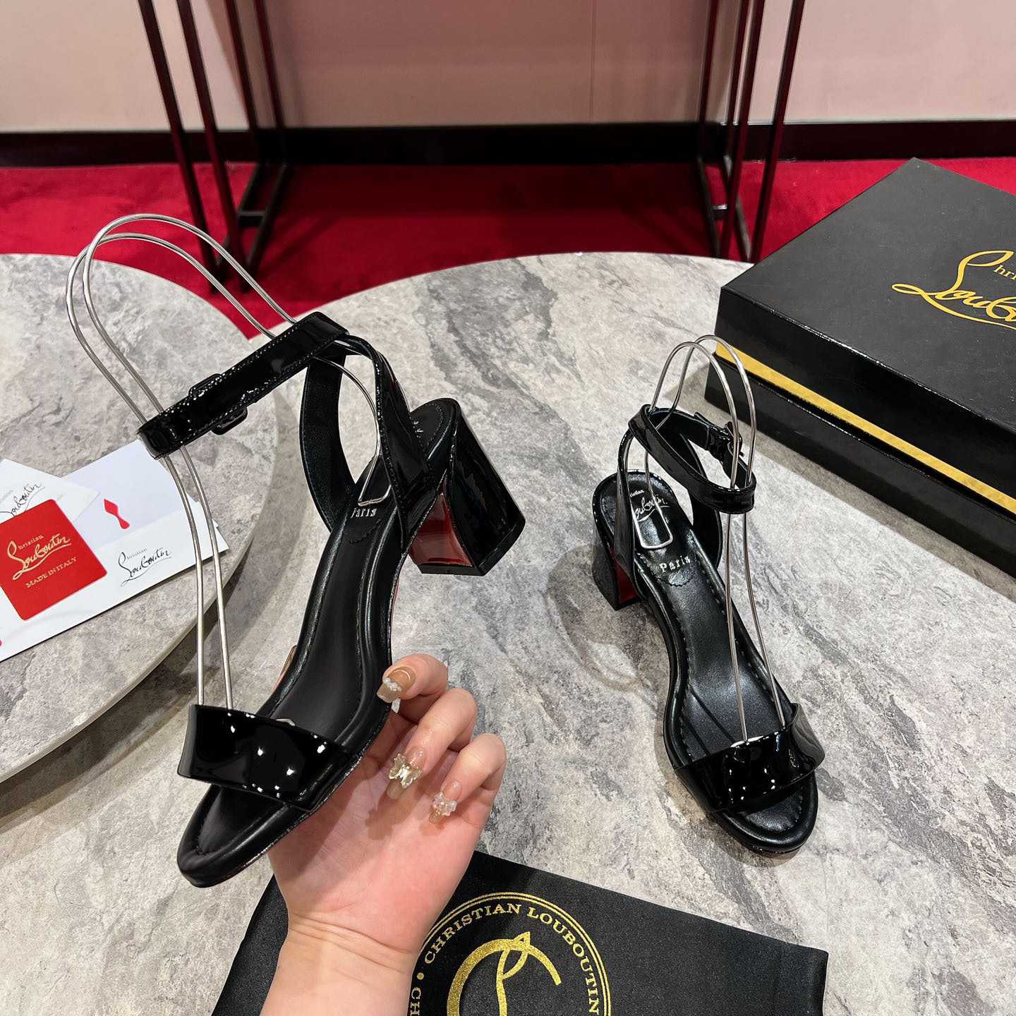 Christian Louboutin  Black Lin Miss Sabina 55 Sandals - DopestKickz