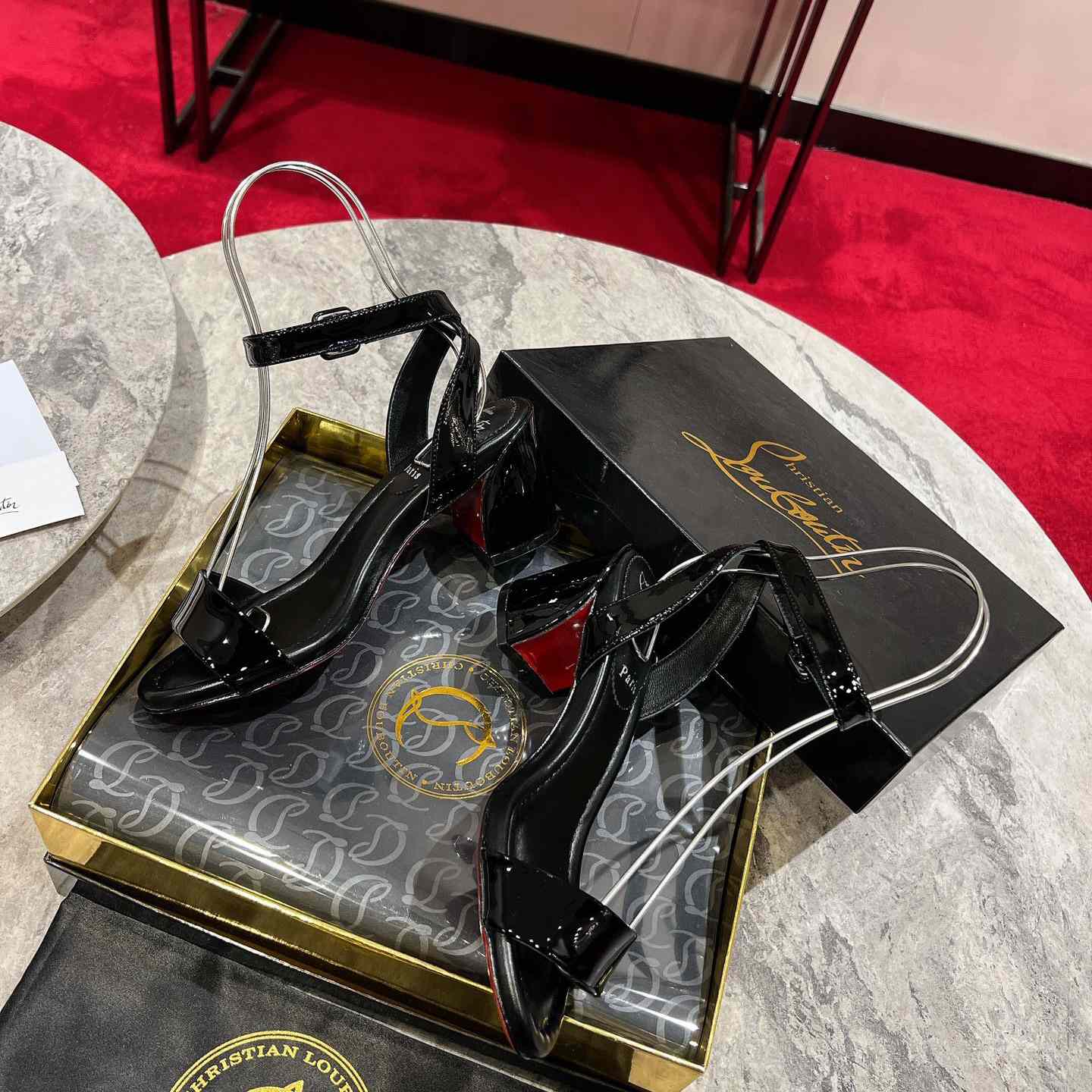 Christian Louboutin  Black Lin Miss Sabina 55 Sandals - DopestKickz