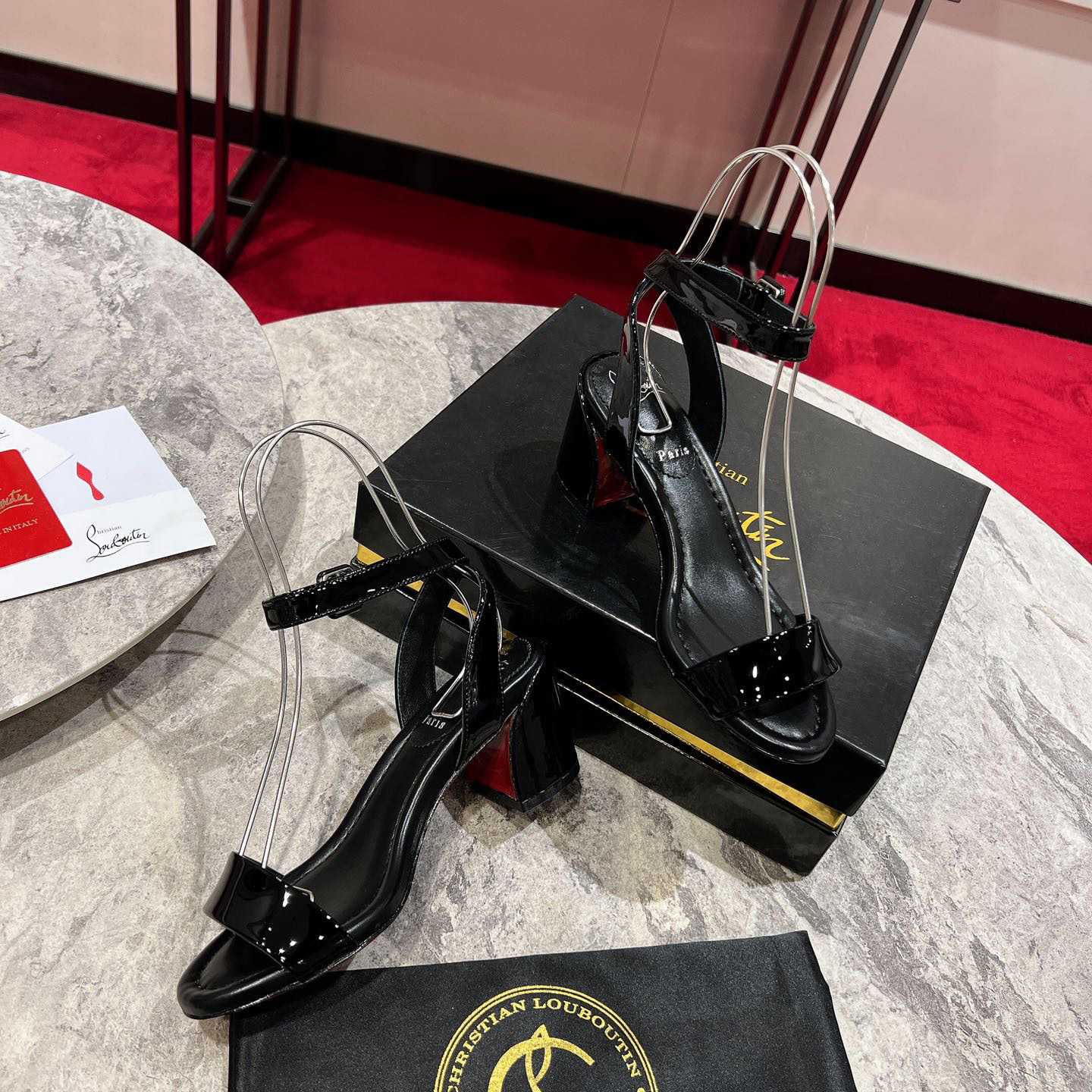 Christian Louboutin  Black Lin Miss Sabina 55 Sandals - DopestKickz