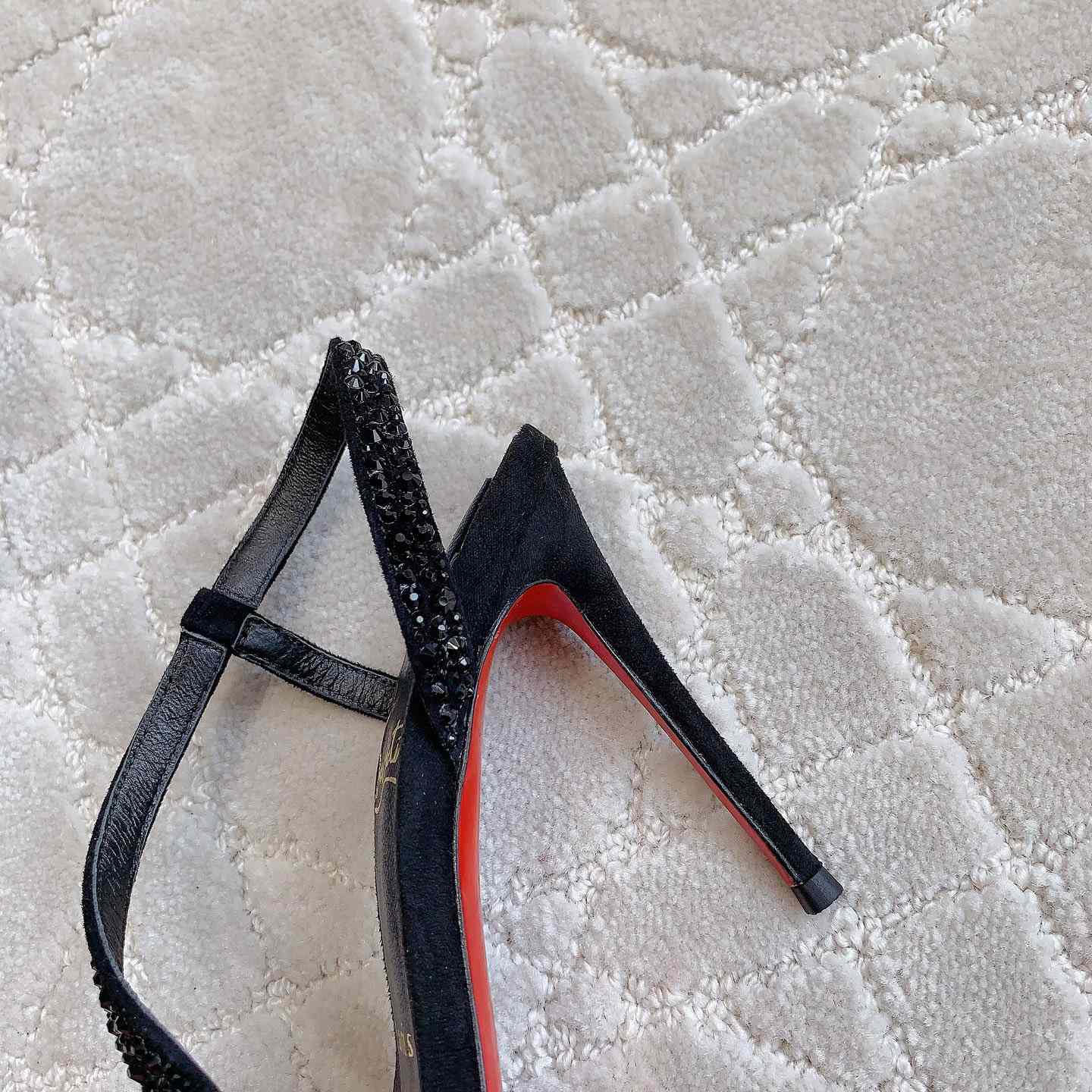 Christian Louboutin Black Suede Crystal Embellished Rosalie Sandals - DopestKickz