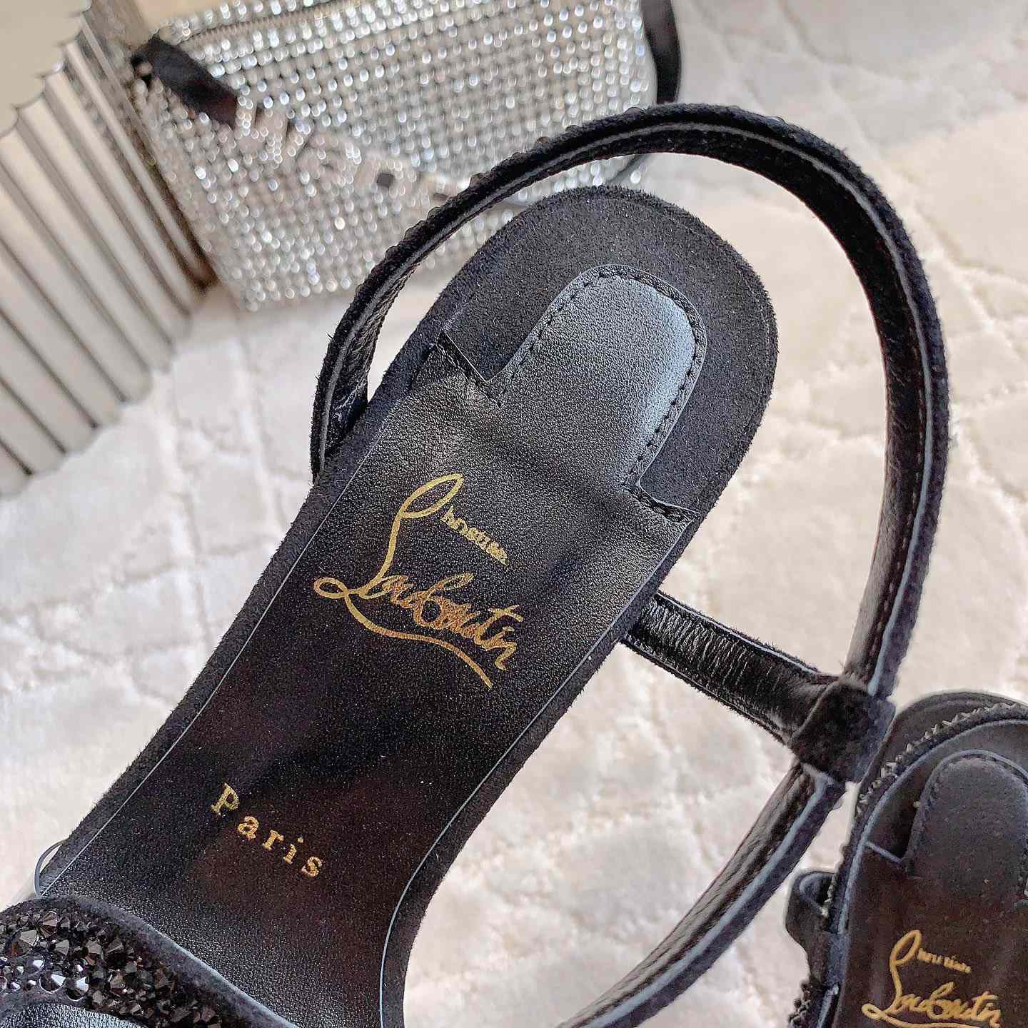 Christian Louboutin Black Suede Crystal Embellished Rosalie Sandals - DopestKickz