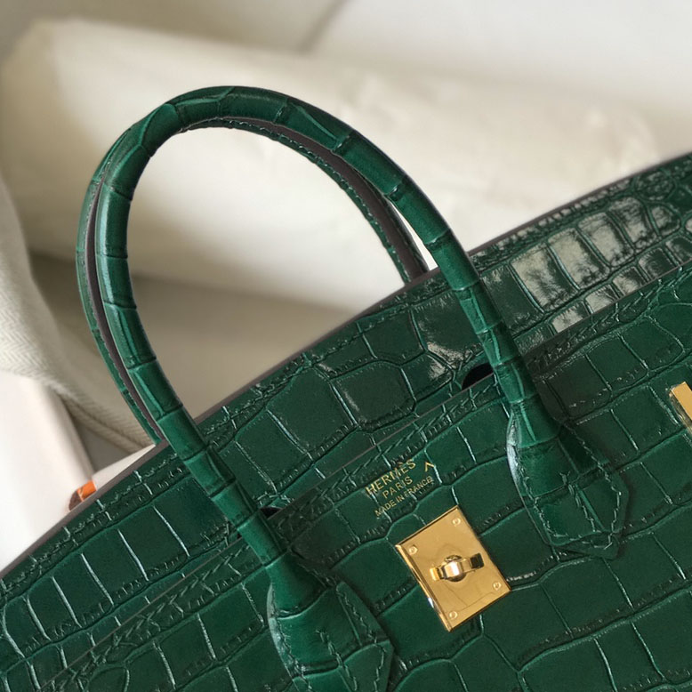 Hermes Birkin 25 Emeraude Porosus Lisse Shiny Gold Hardware (25-20-13cm) - DopestKickz