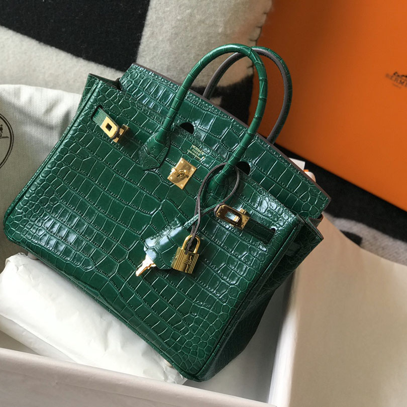 Hermes Birkin 25 Emeraude Porosus Lisse Shiny Gold Hardware (25-20-13cm) - DopestKickz