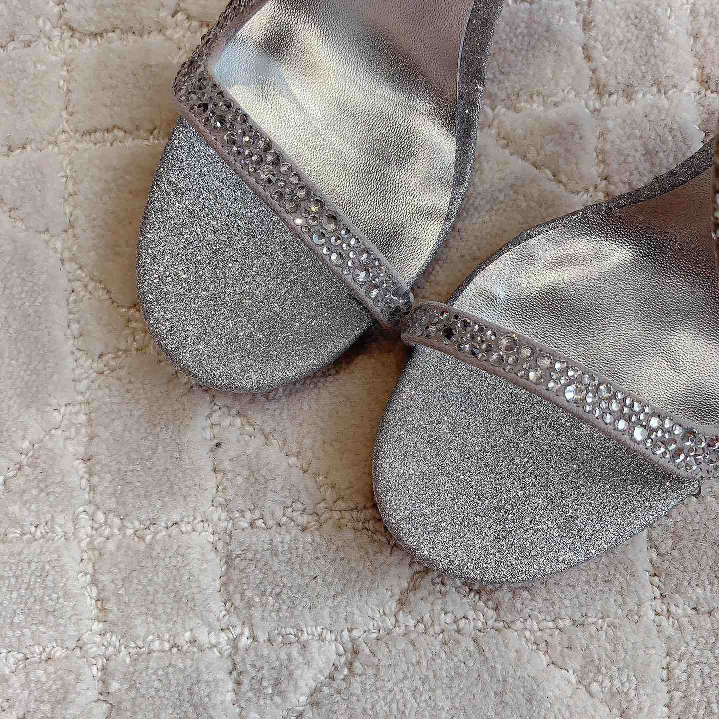 Christian Louboutin Silvery Suede Crystal Embellished Rosalie Sandals - DopestKickz