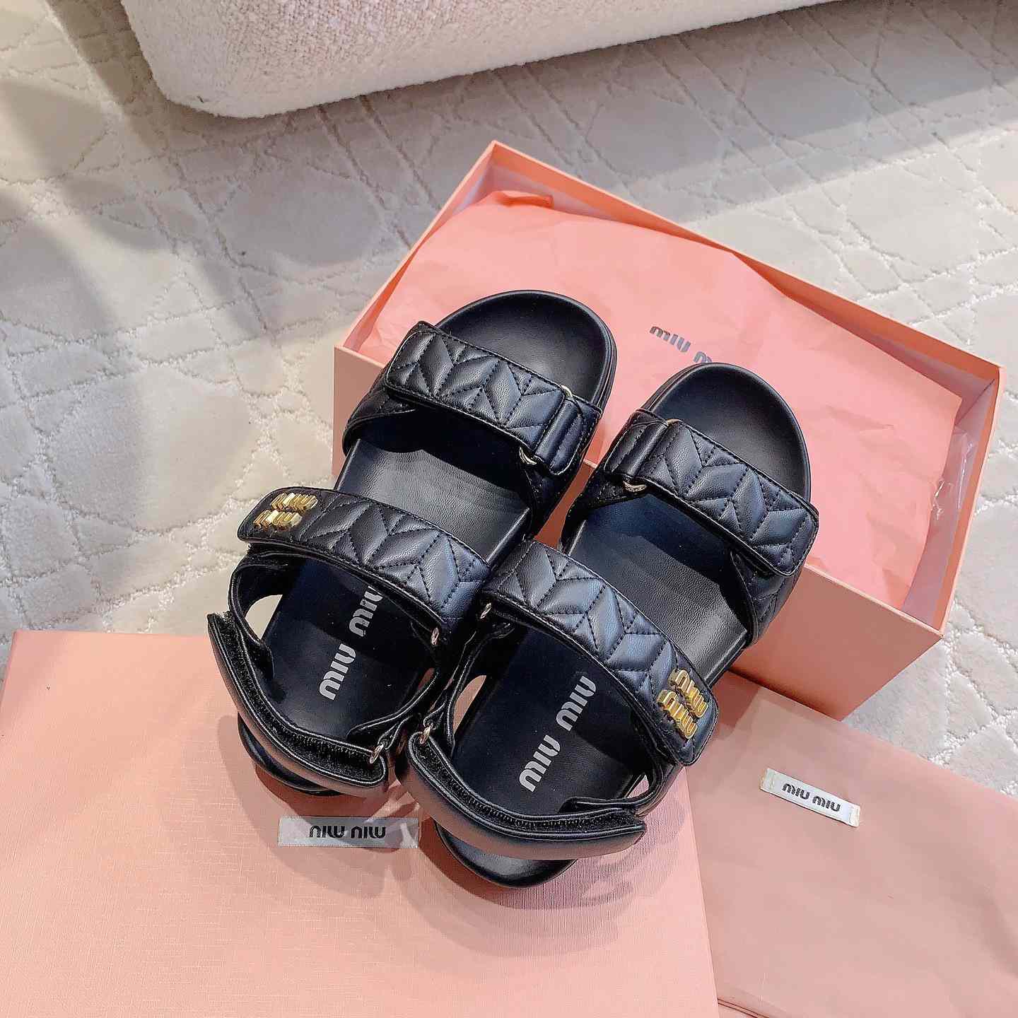 Miu Miu Sporty Matelassé Nappa Leather Sandals - DopestKickz