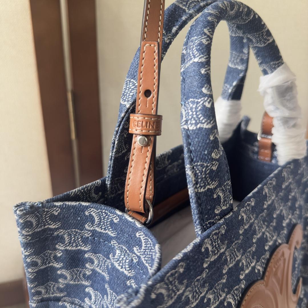 Celine Small Cabas Thais In Denim With Triomphe All-over And Calfskin Denim / Silver - DopestKickz