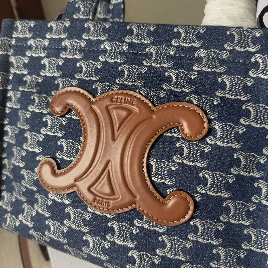 Celine Small Cabas Thais In Denim With Triomphe All-over And Calfskin Denim / Silver - DopestKickz