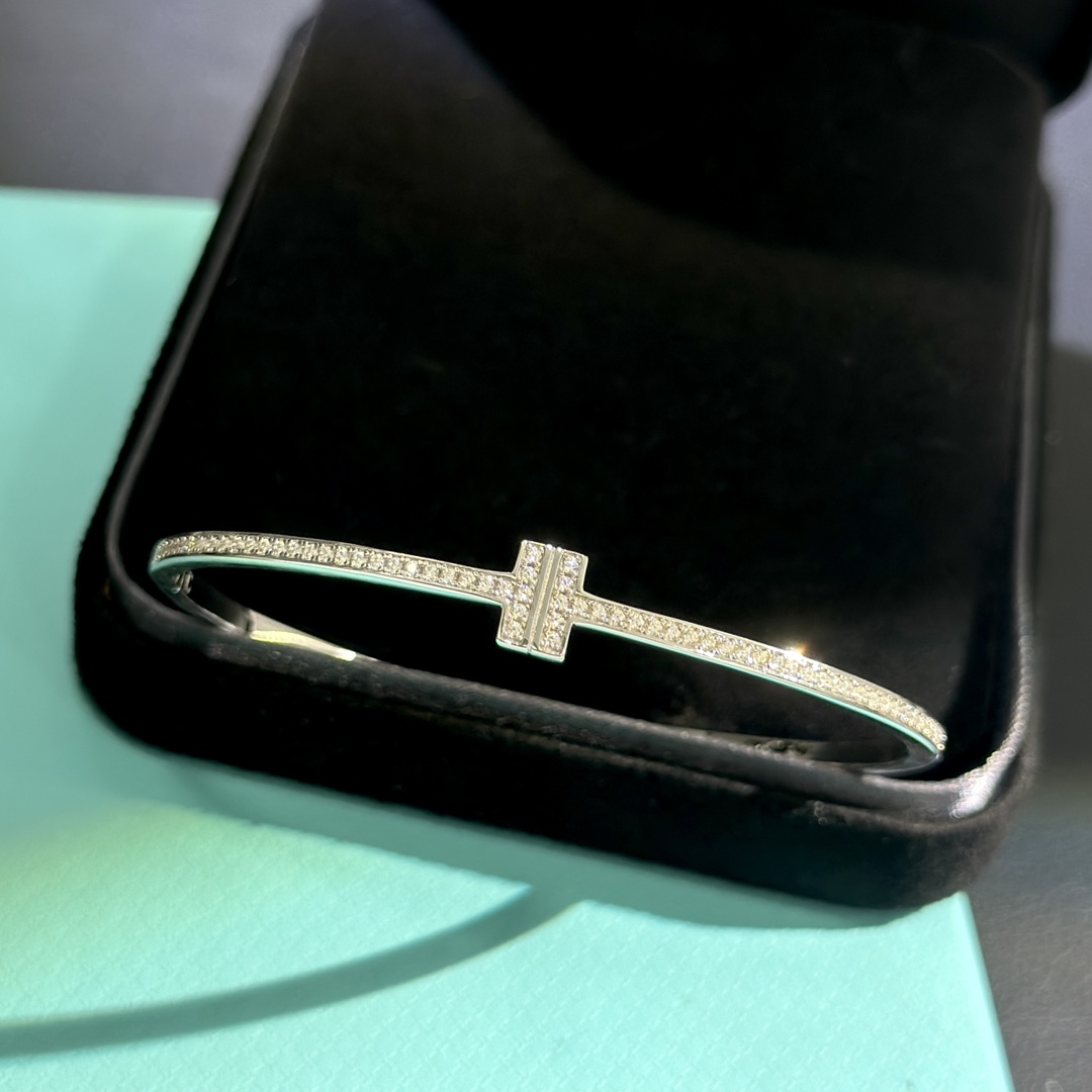 Tiffany & Co. 18K White Gold T Hinged Wire Bangle Bracelet - DopestKickz