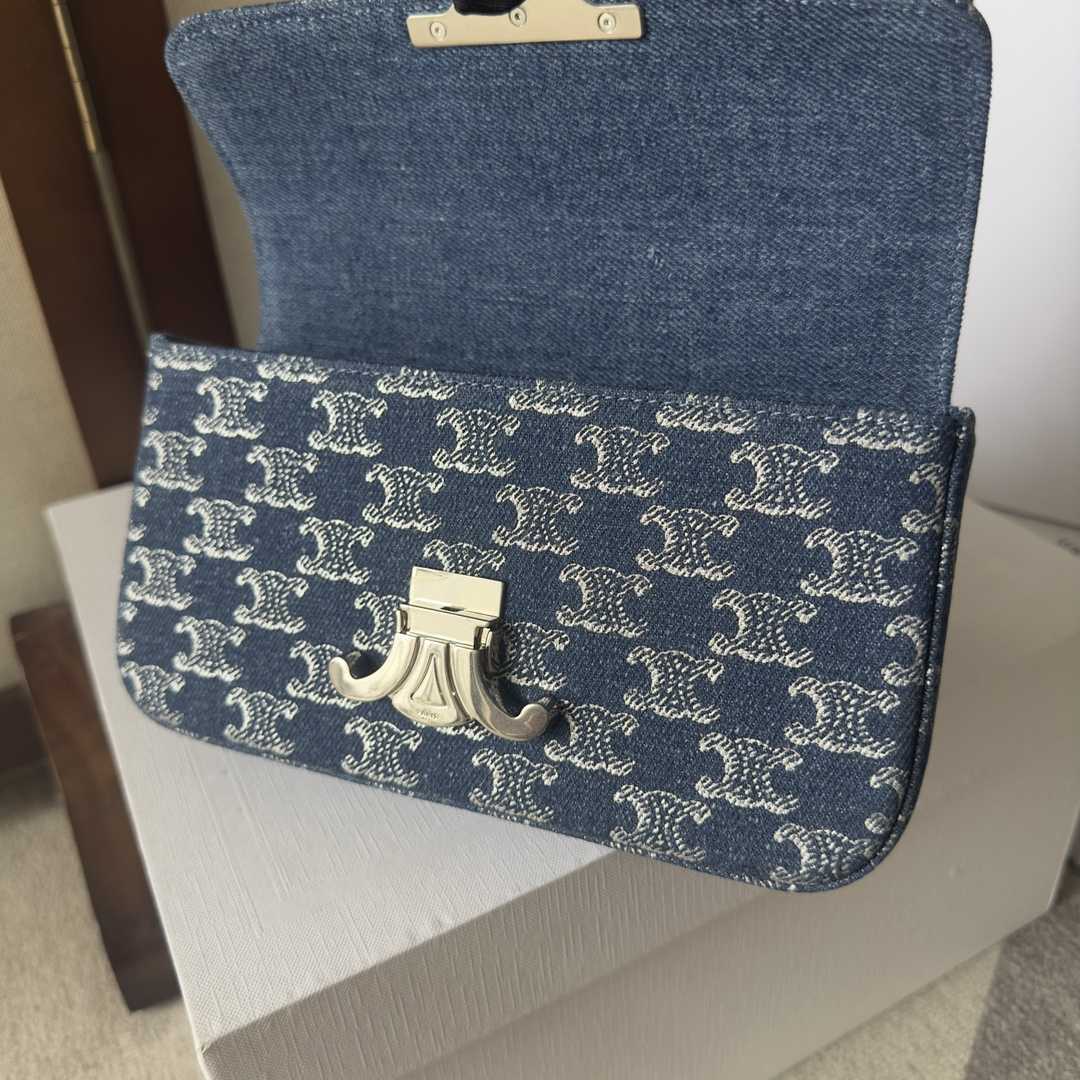 Celine Chain Shoulder Bag Claude In Denim With Triomphe All-over Denim / Silver - DopestKickz