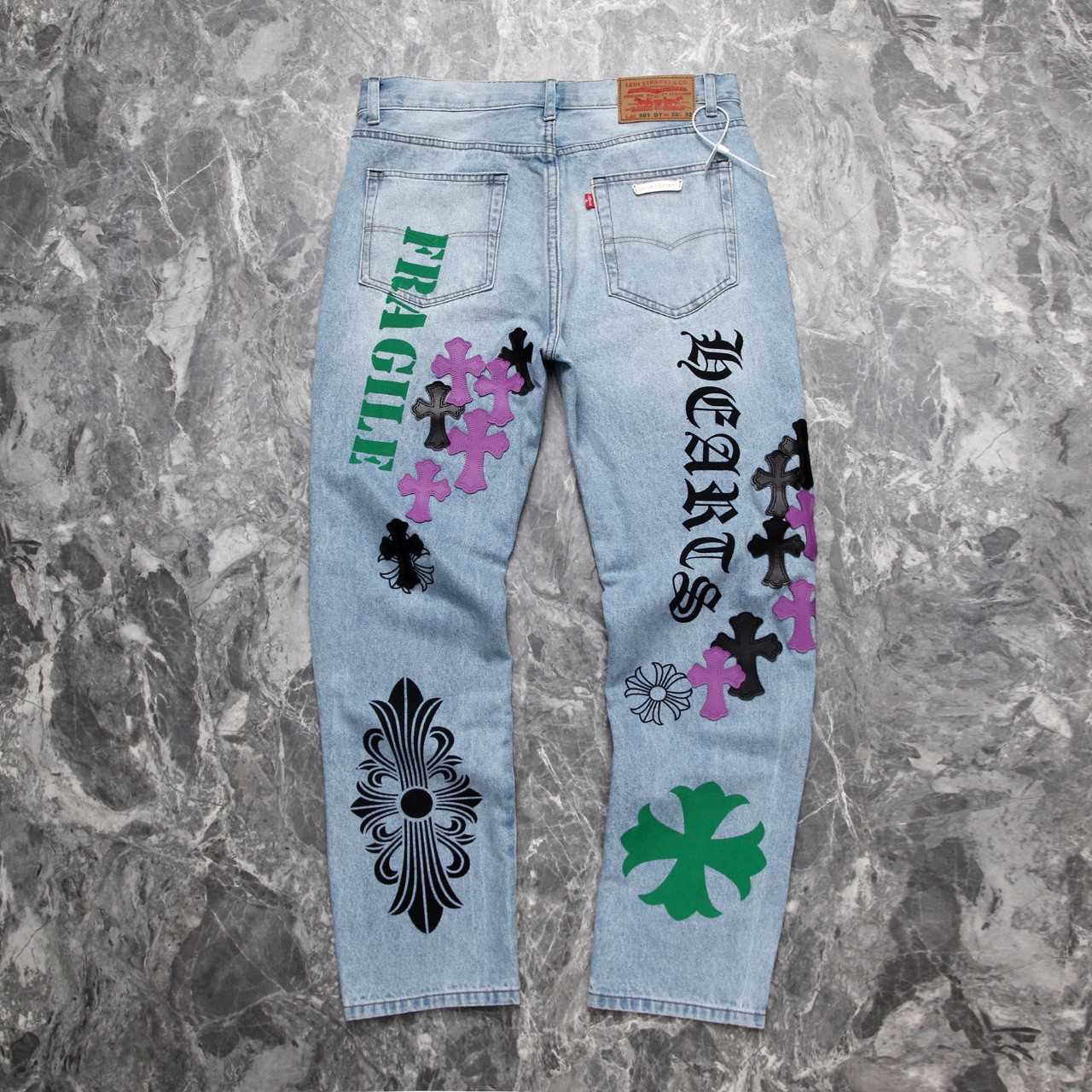 Chrome Heart Cross Patch Denim Jeans - DopestKickz