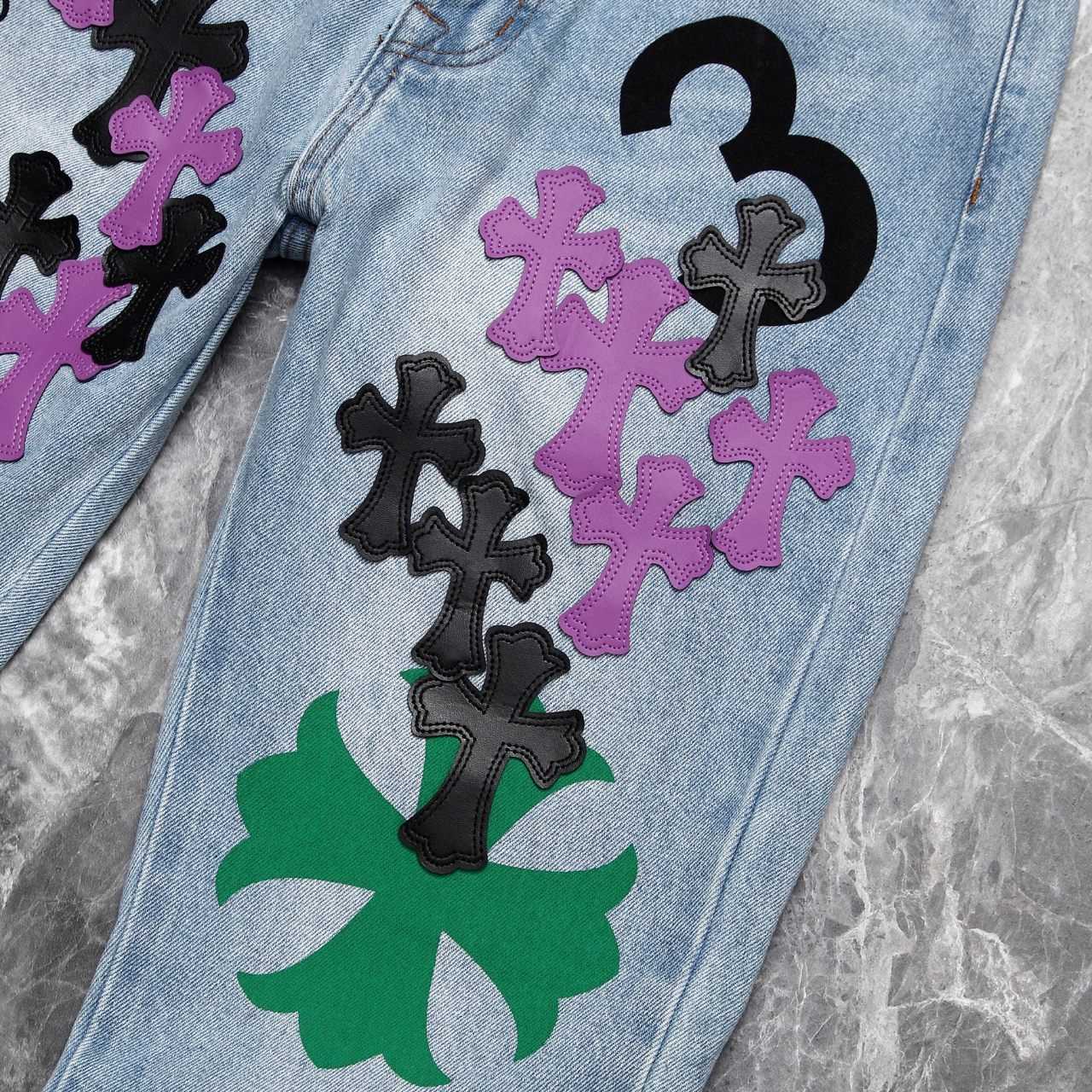 Chrome Heart Cross Patch Denim Jeans - DopestKickz