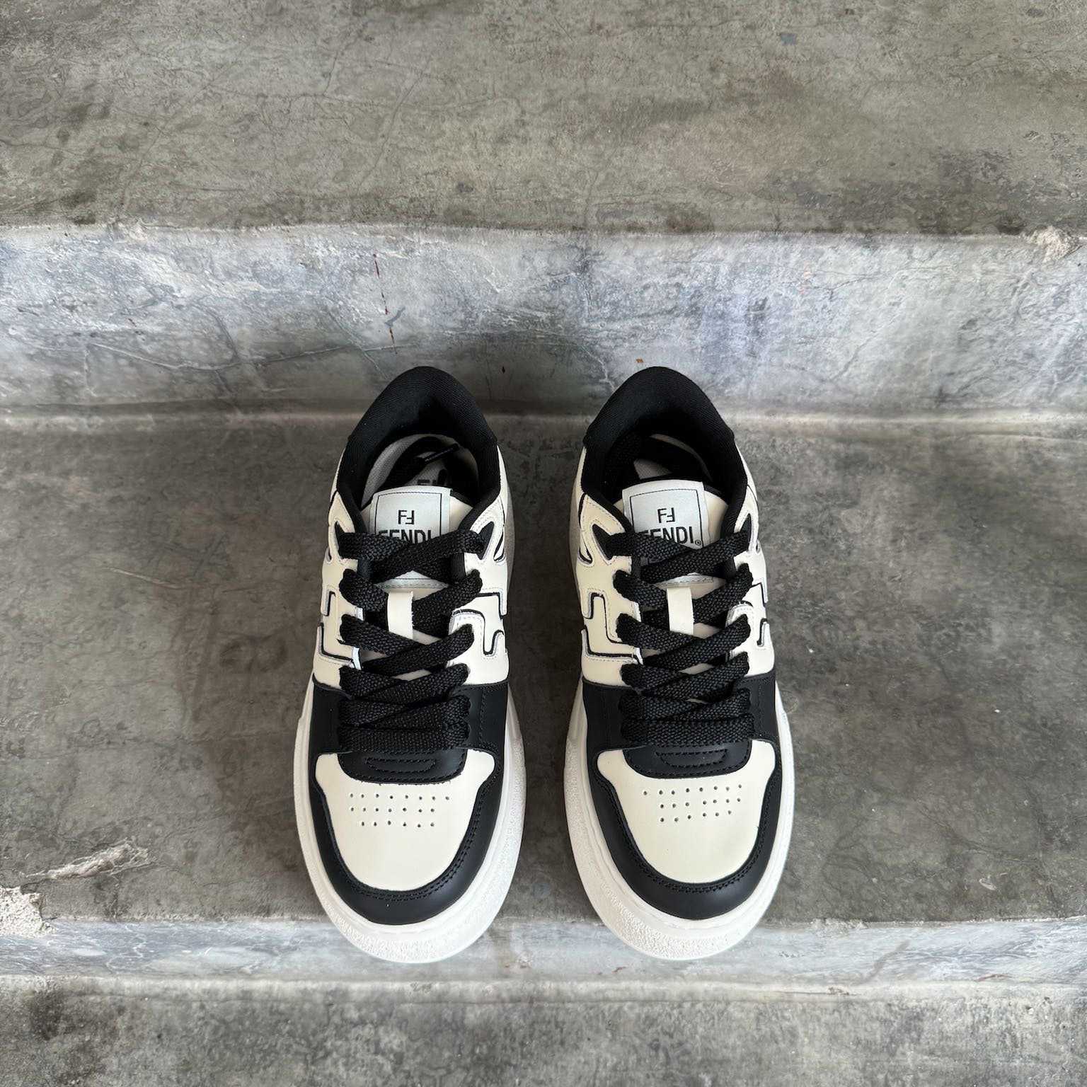 Fendi Match Black Leather Platform Low-tops - DopestKickz