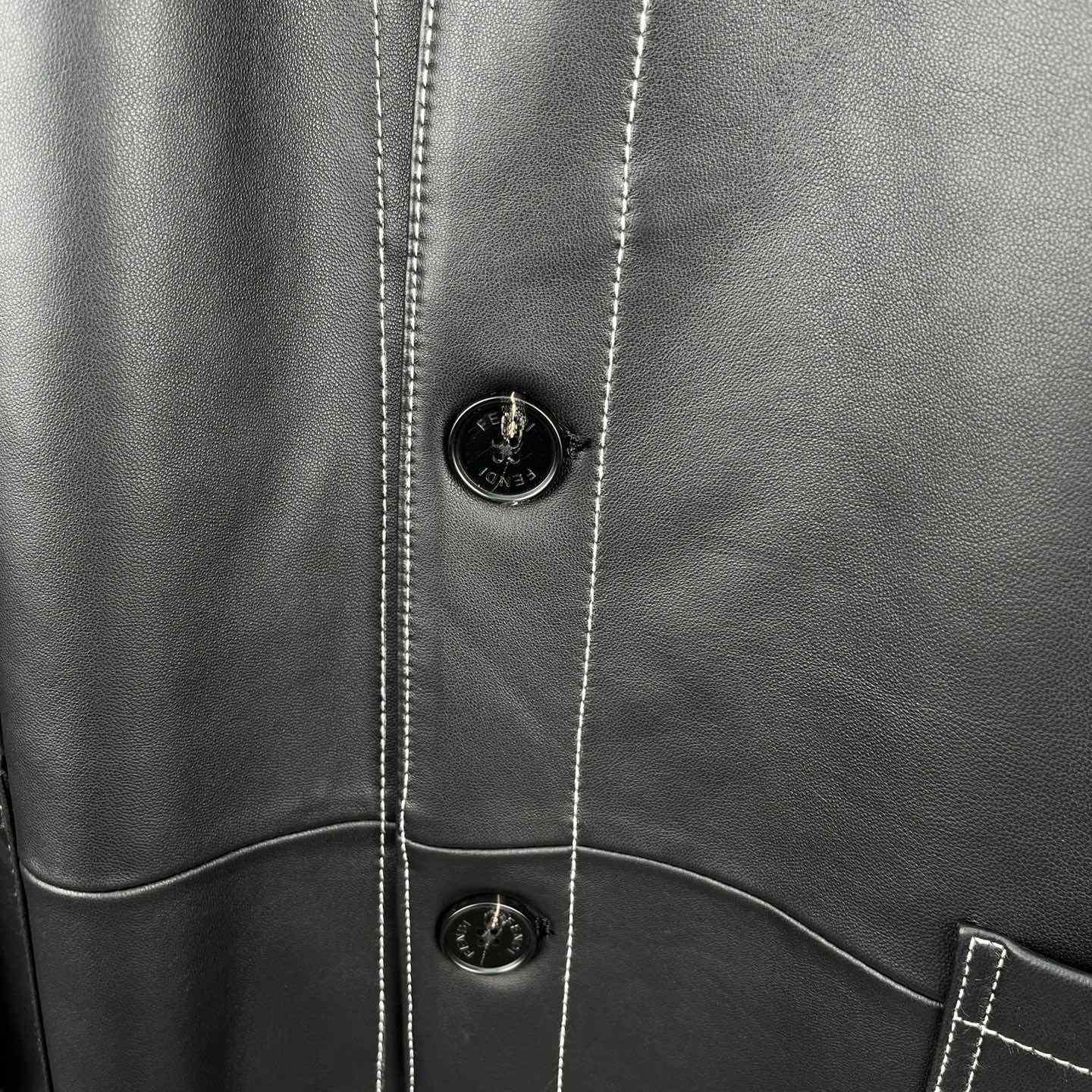 Fendi Black Leather Overcoat - DopestKickz
